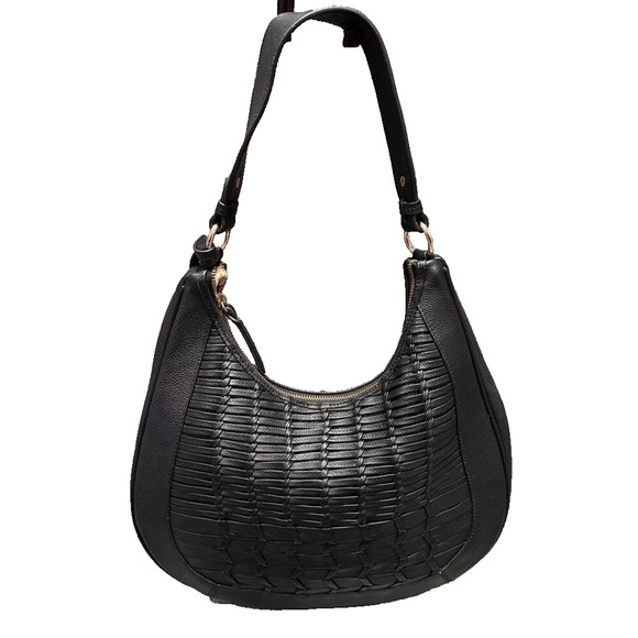 Lodis Handbags - LODIS Woven Leather Hobo zip up shoulder bag Caravan Black Bag B000138